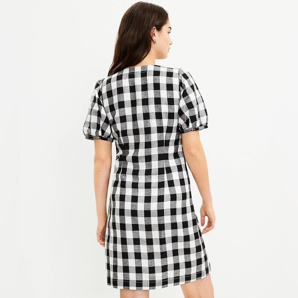 Loft Gingham Button Down V-Neck Bubble Sleeve Lin… - image 3